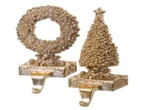 10" RESIN GILDED BERRY TREE-WREATH STOCKING-HOLDER 2AST
