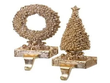 10" RESIN GILDED BERRY TREE-WREATH STOCKING-HOLDER 2AST