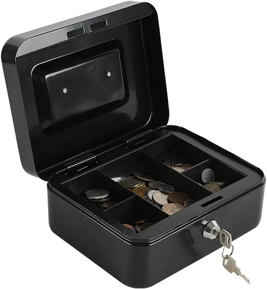 30X24X9Cm Locking Cash Box With Removable Coin Tray And Key Lock Xf0729 Black