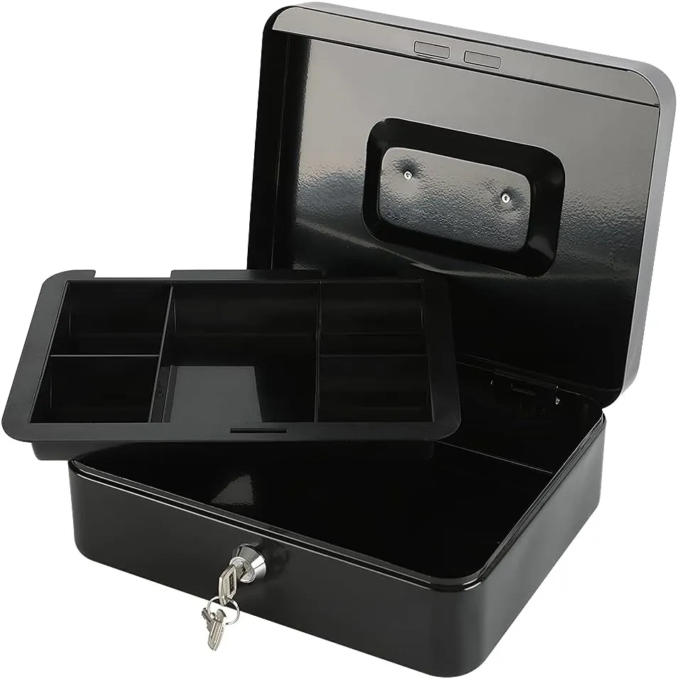 30X24X9Cm Locking Cash Box With Removable Coin Tray And Key Lock Xf0729 Black