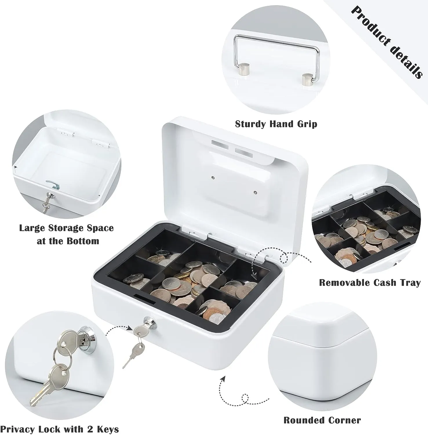 30X24X9Cm Locking Cash Box With Removable Coin Tray And Key Lock Xf0729 Cream