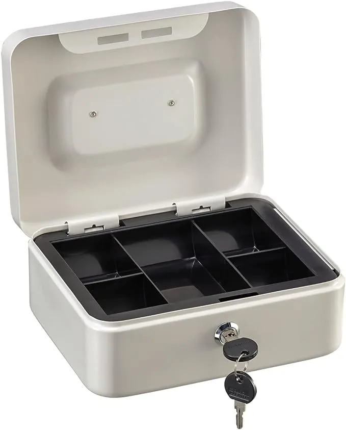 30X24X9Cm Locking Cash Box With Removable Coin Tray And Key Lock Xf0729 Cream