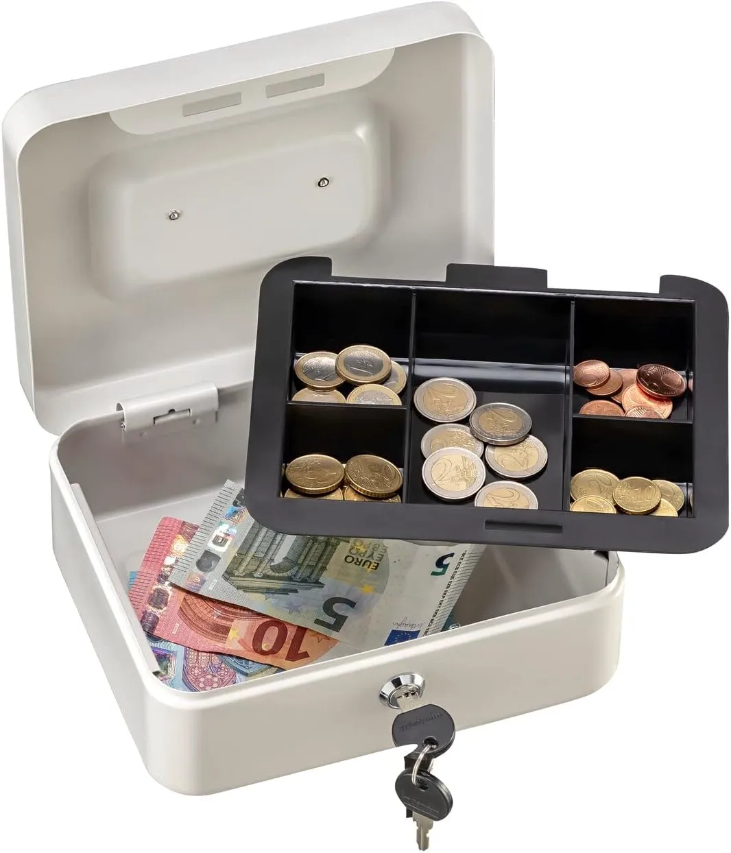 30X24X9Cm Locking Cash Box With Removable Coin Tray And Key Lock Xf0729 Cream
