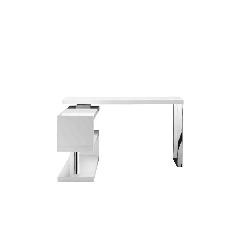 47 Inch Multi Position Desk, Adjustable L Shape, Lacquer White By Casagear Home