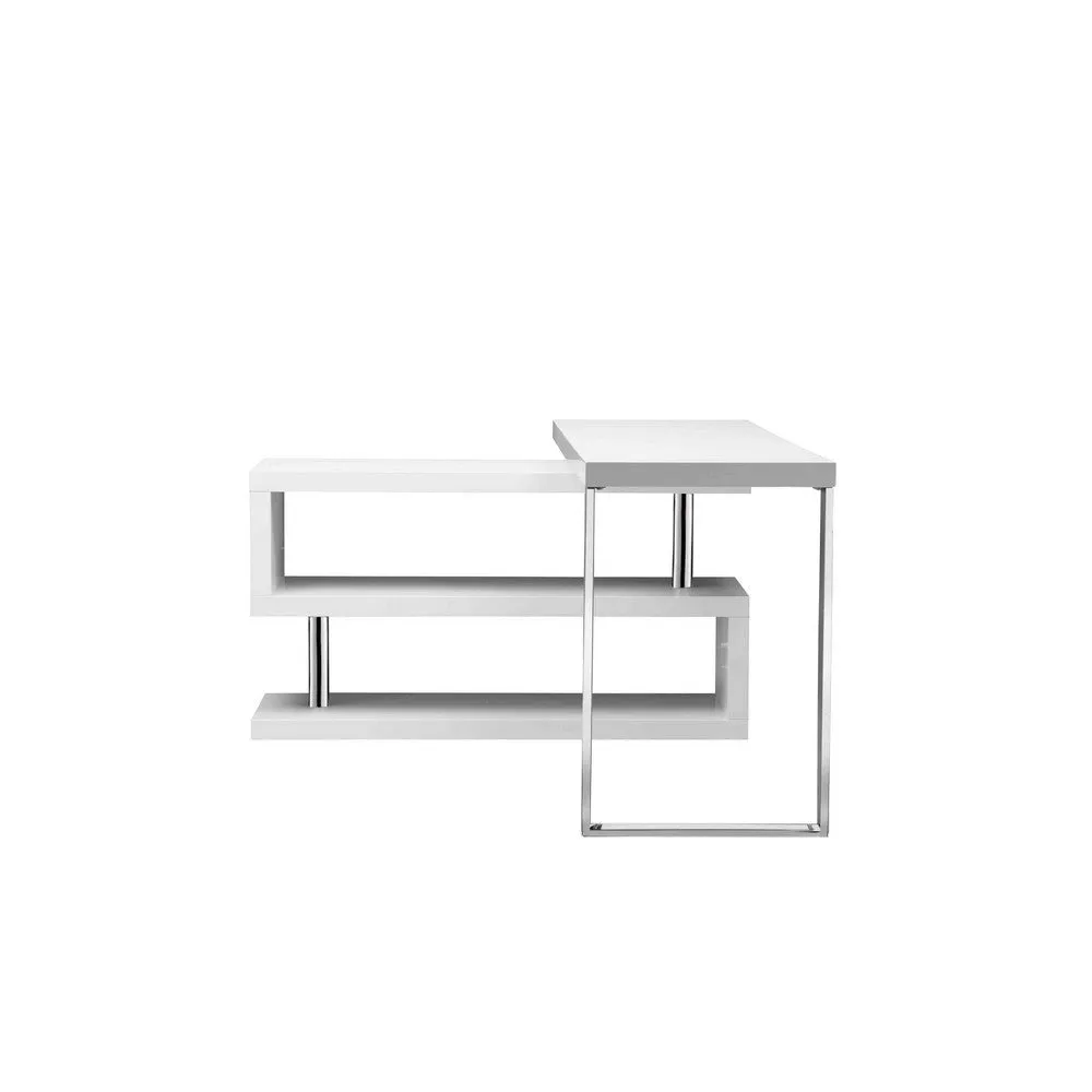 47 Inch Multi Position Desk, Adjustable L Shape, Lacquer White By Casagear Home