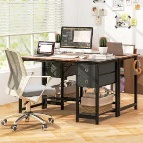 48/55-Inch Home Office Desk with 2 Drawers Hanging Hook-S