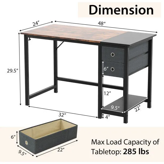 48/55-Inch Home Office Desk with 2 Drawers Hanging Hook-S