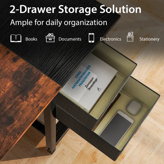 48/55-Inch Home Office Desk with 2 Drawers Hanging Hook-S