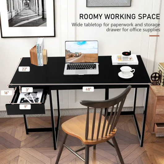 48" Computer Desk with Metal Frame and Adjustable Pads-Black