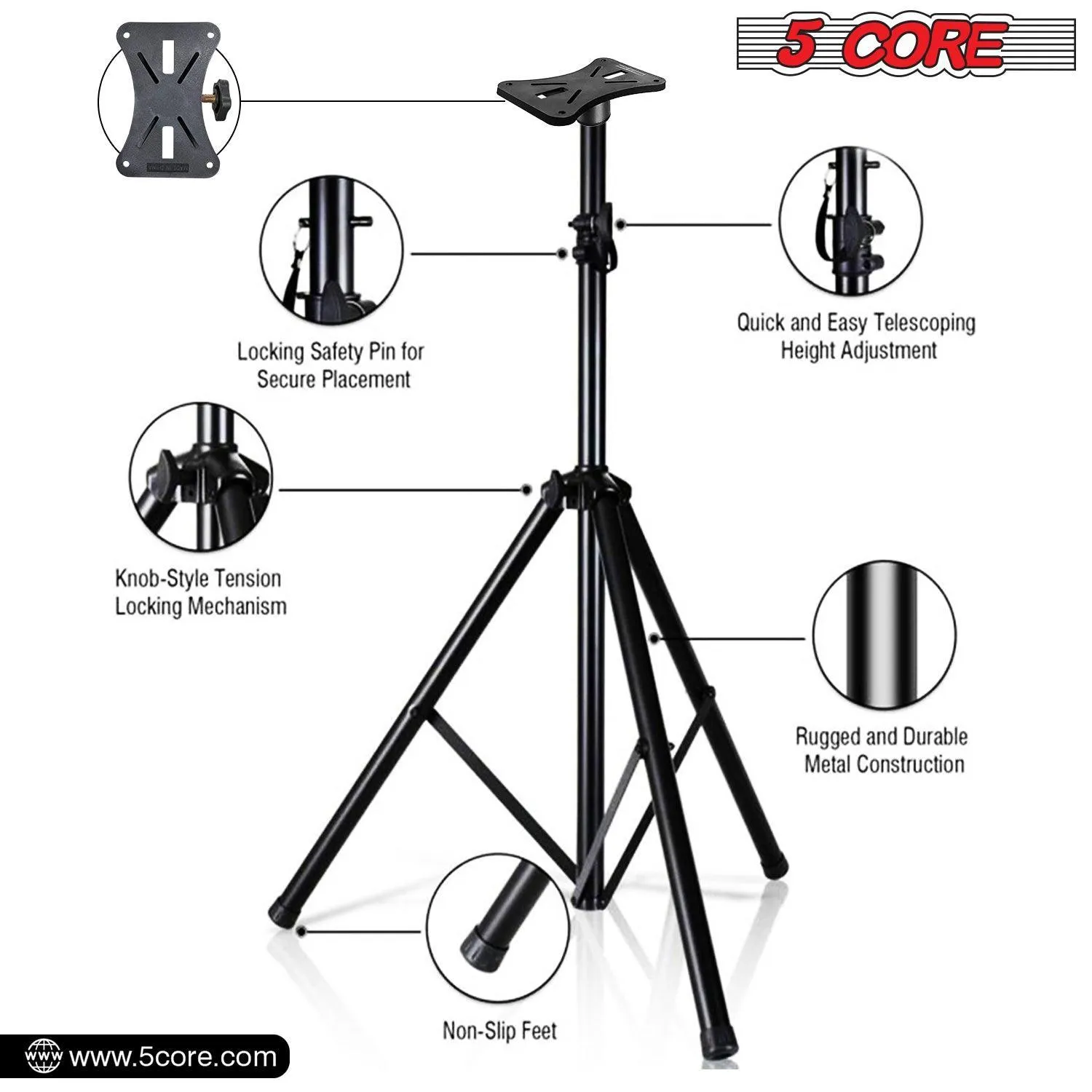 Adjustable PA Speaker Stands with Mounting Bracket SS ECO 1PK