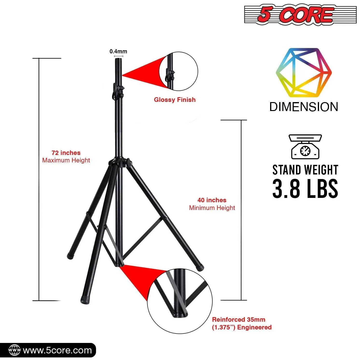 Adjustable PA Speaker Stands with Mounting Bracket SS ECO 1PK