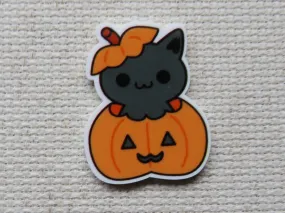 Adorable Black Kitty in a Pumpkin Needle Minder, Cover Minder, Magnet