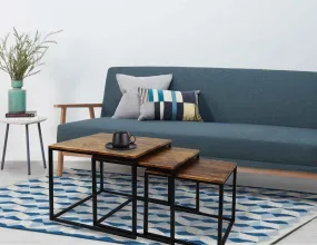 Alana Set of 3 Nesting Tables- Vintage Finish Tops/Steel Black Legs