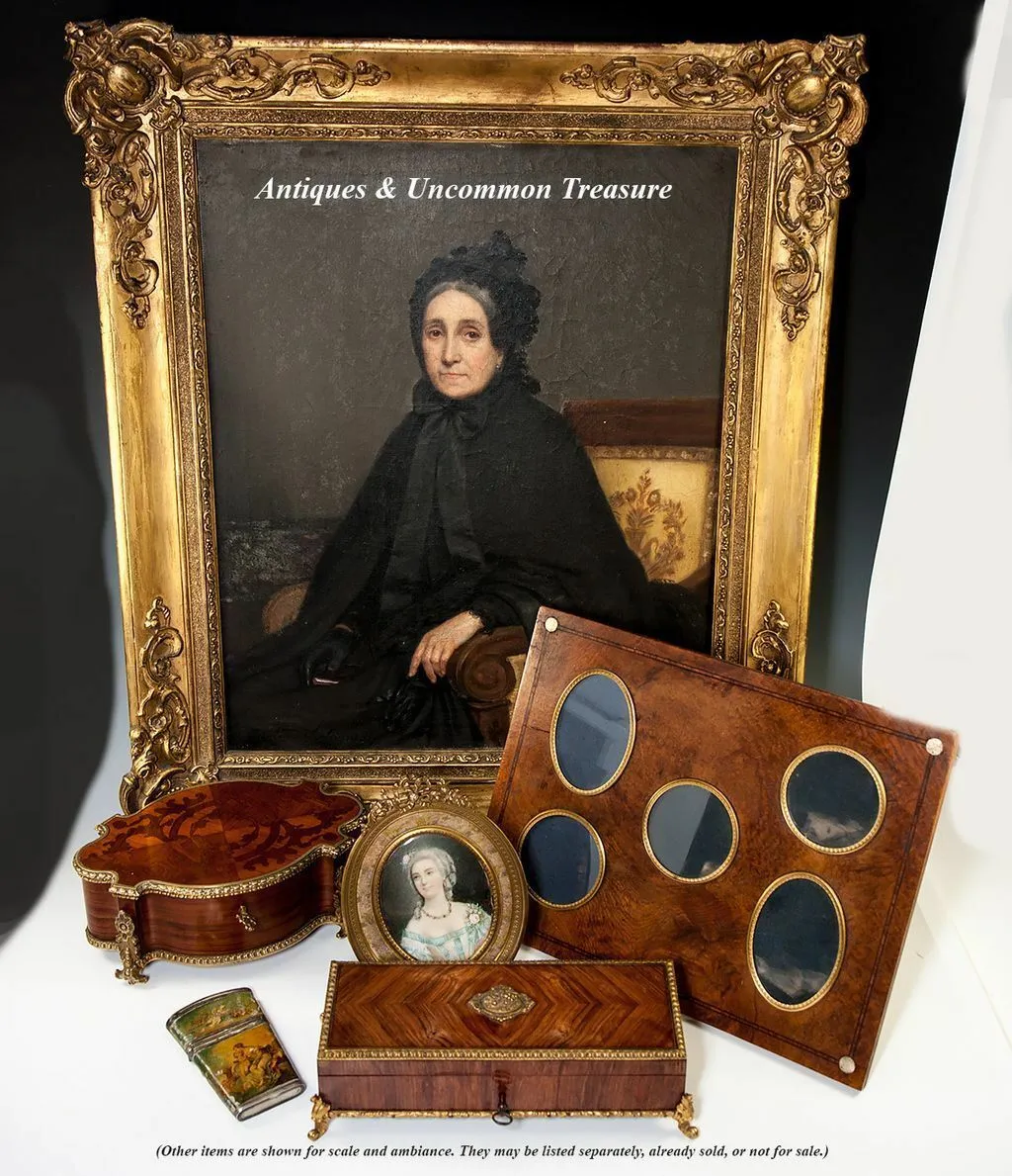 Antique French Sterling Silver & Vernis Martin Painting Necessaire & Note Card