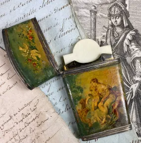 Antique French Sterling Silver & Vernis Martin Painting Necessaire & Note Card