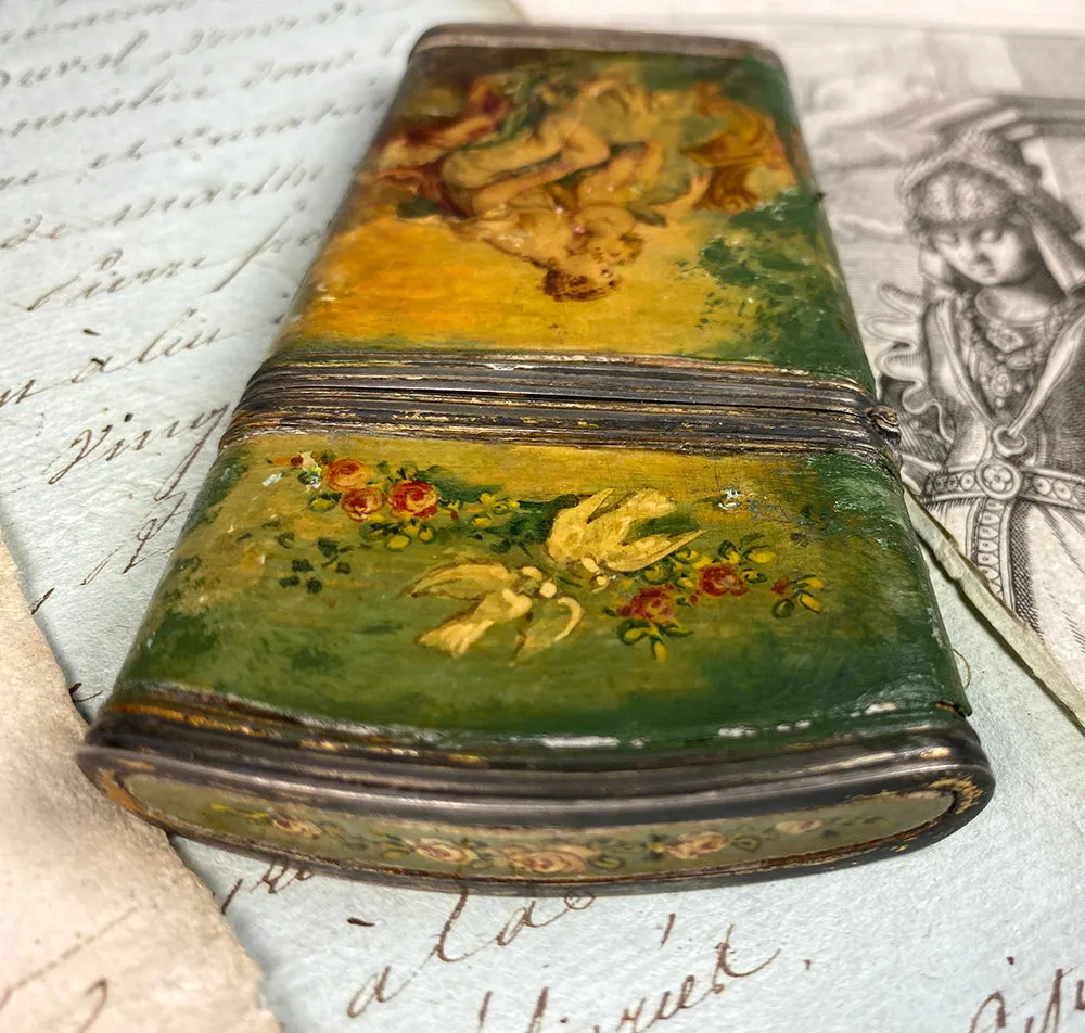 Antique French Sterling Silver & Vernis Martin Painting Necessaire & Note Card