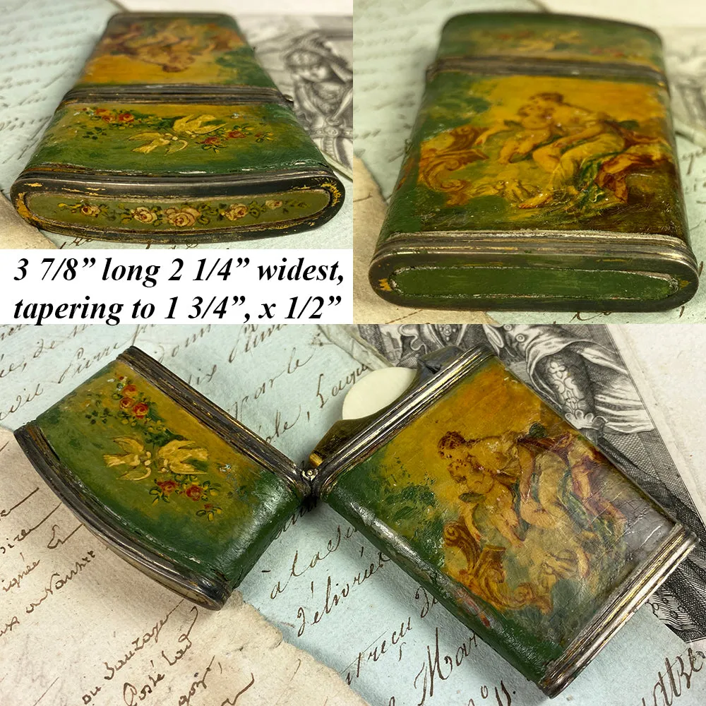 Antique French Sterling Silver & Vernis Martin Painting Necessaire & Note Card