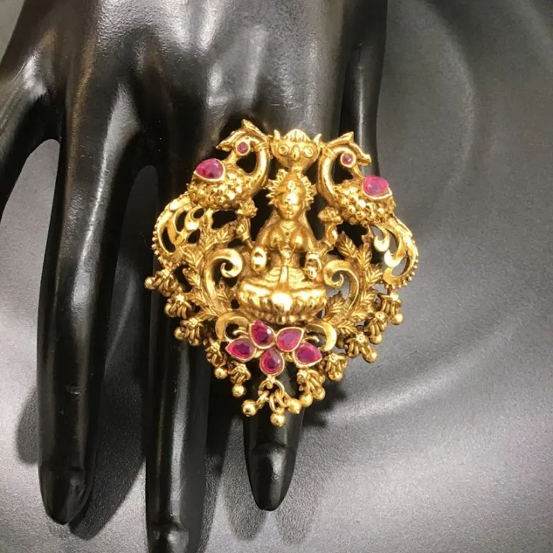 Antique Gold Finish Cocktail Adjustable Ruby Ring 9716-4762