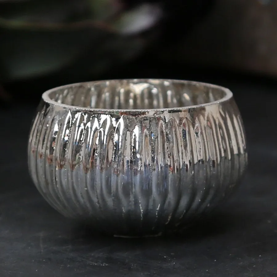 Antiqued Silver Glass Tealight Holders (Set of 6)