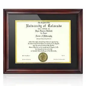 ASmileIndeep 8.5x11 Diploma Frame with Mat or Display 11x14 Certificate, Document, Picture Frame without Mat, Mahogany Solid Wood & HD Plexiglass Degree Frame (2 Pack)