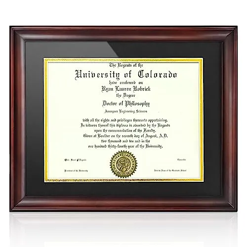 ASmileIndeep 8.5x11 Diploma Frame with Mat or Display 11x14 Certificate, Document, Picture Frame without Mat, Mahogany Solid Wood & HD Plexiglass Degree Frame (2 Pack)