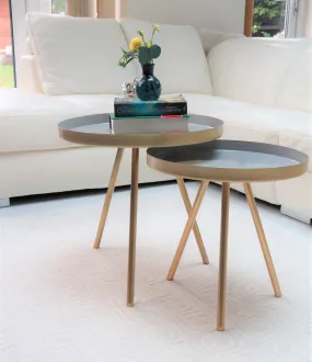 Ava Gold and Grey Metal Nest Of 2 Tables