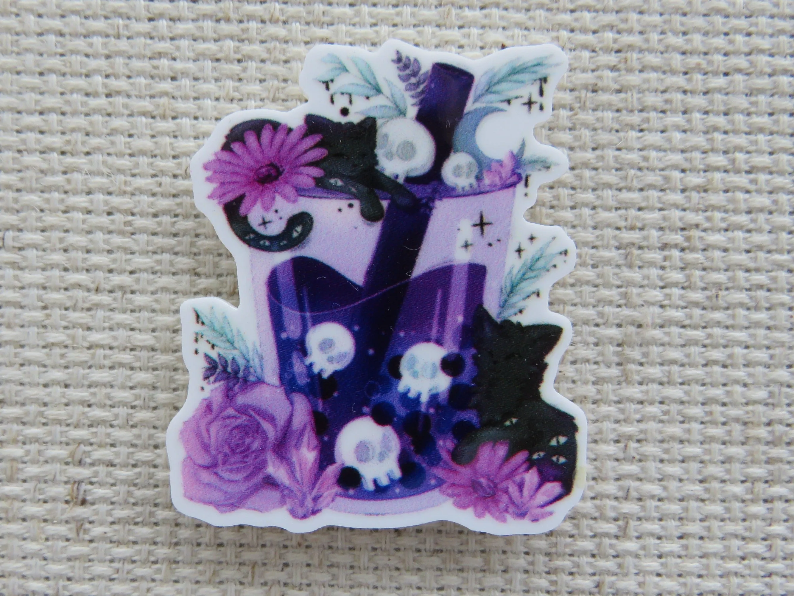 Black Kittens Around a Skull Boba Drink Needle Minder, Cover Minder, Magnet
