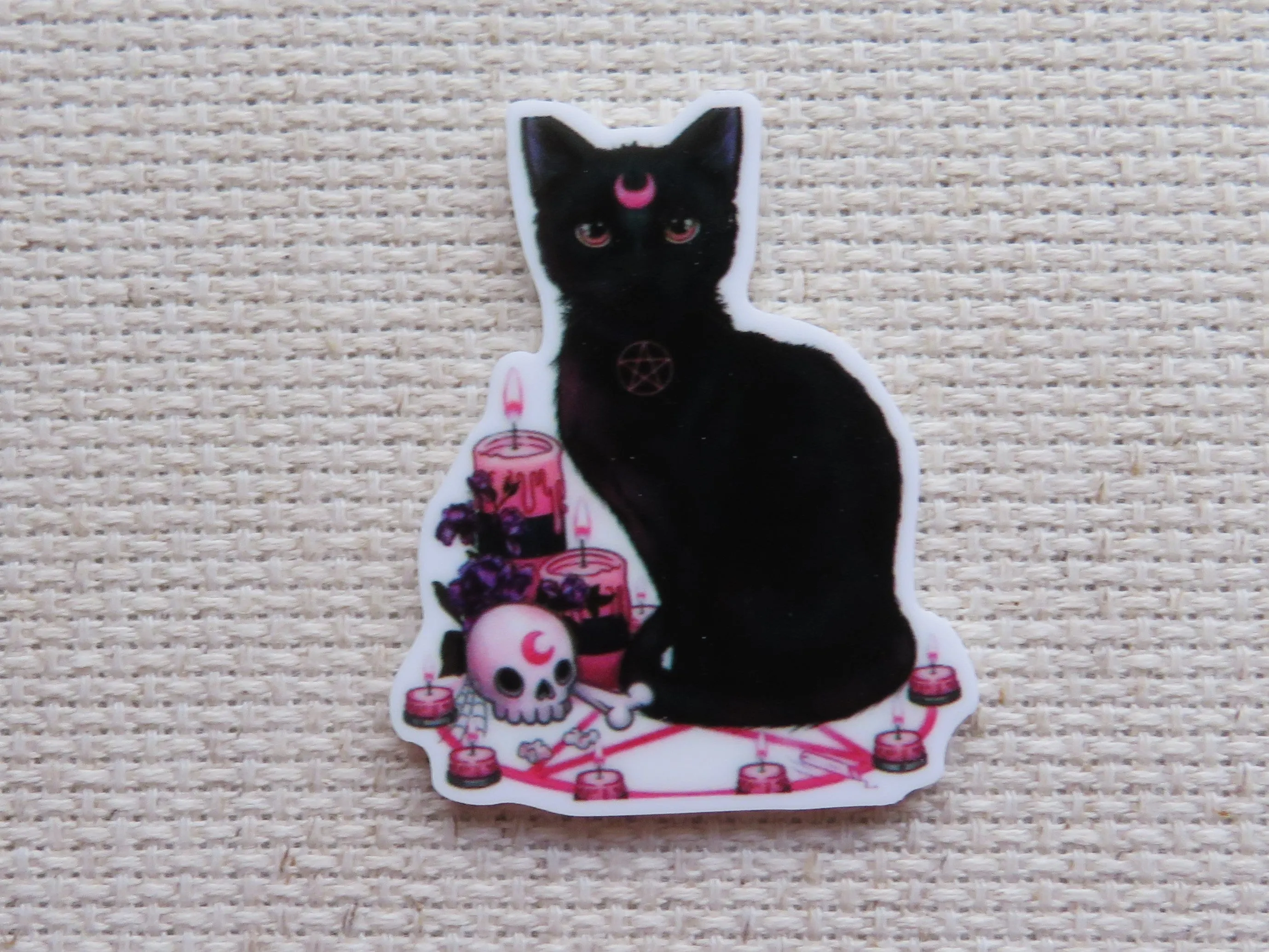 Black Pentagram Cat Needle Minder, Cover Minder, Magnet