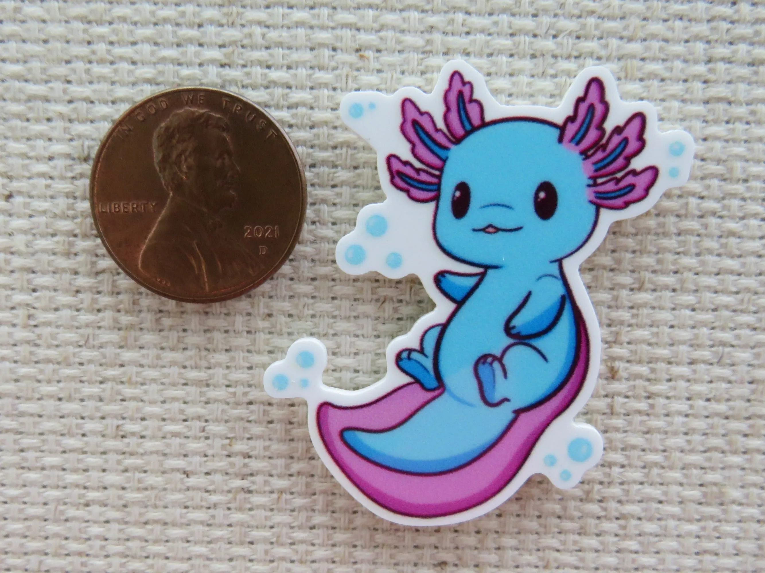 Blue and Pink Axolotl Needle Minder, Cover Minder, Magnet
