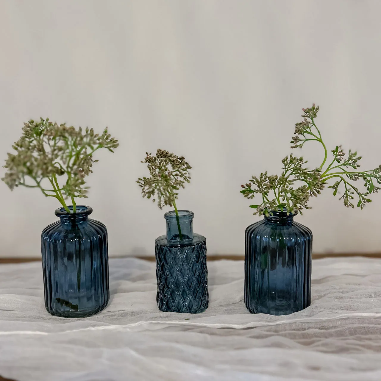 Blue Textured Mini Glass Bottle Vase 9.5cm - Wedding Vase