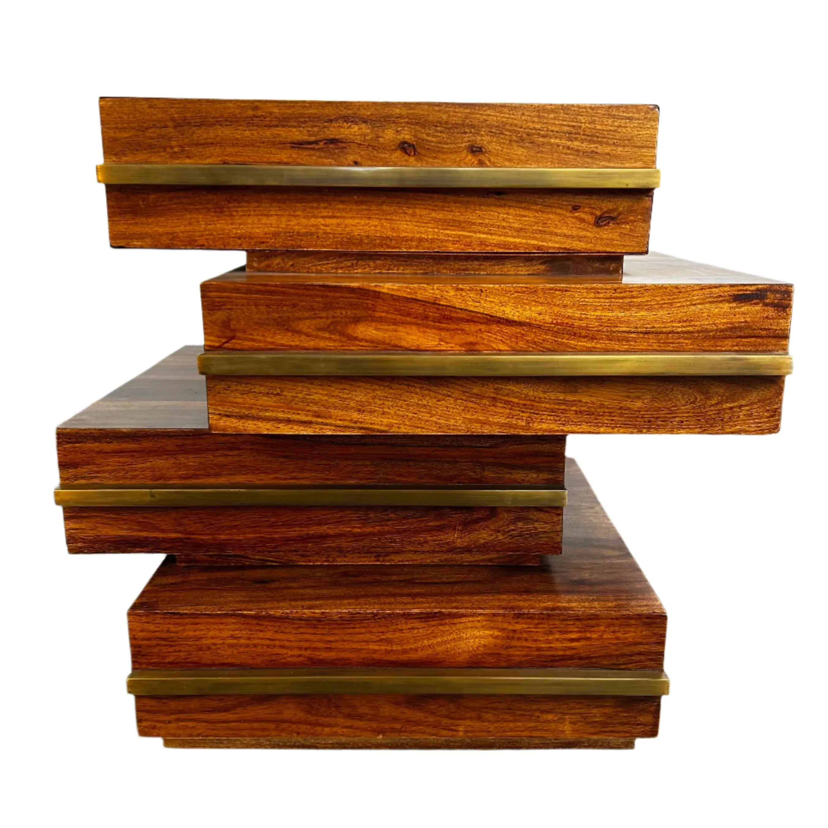 Brownstone Stacked Side Table with Drawer, Brushed Brass Detail
