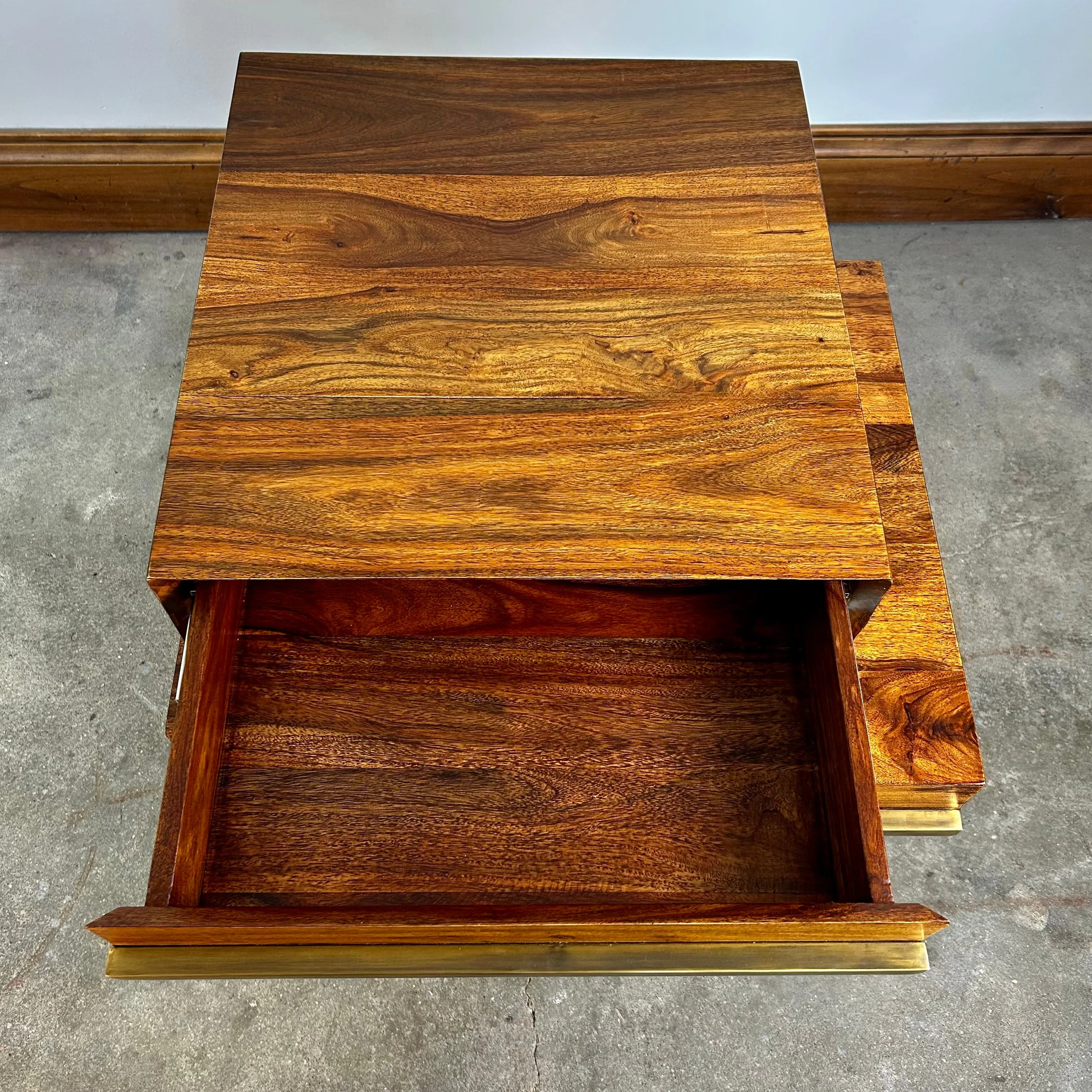 Brownstone Stacked Side Table with Drawer, Brushed Brass Detail