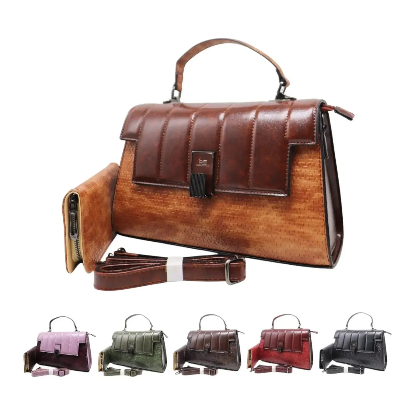 BS Retro Quilted Flap Satchel Bag with Adjustable Strap & Wallet