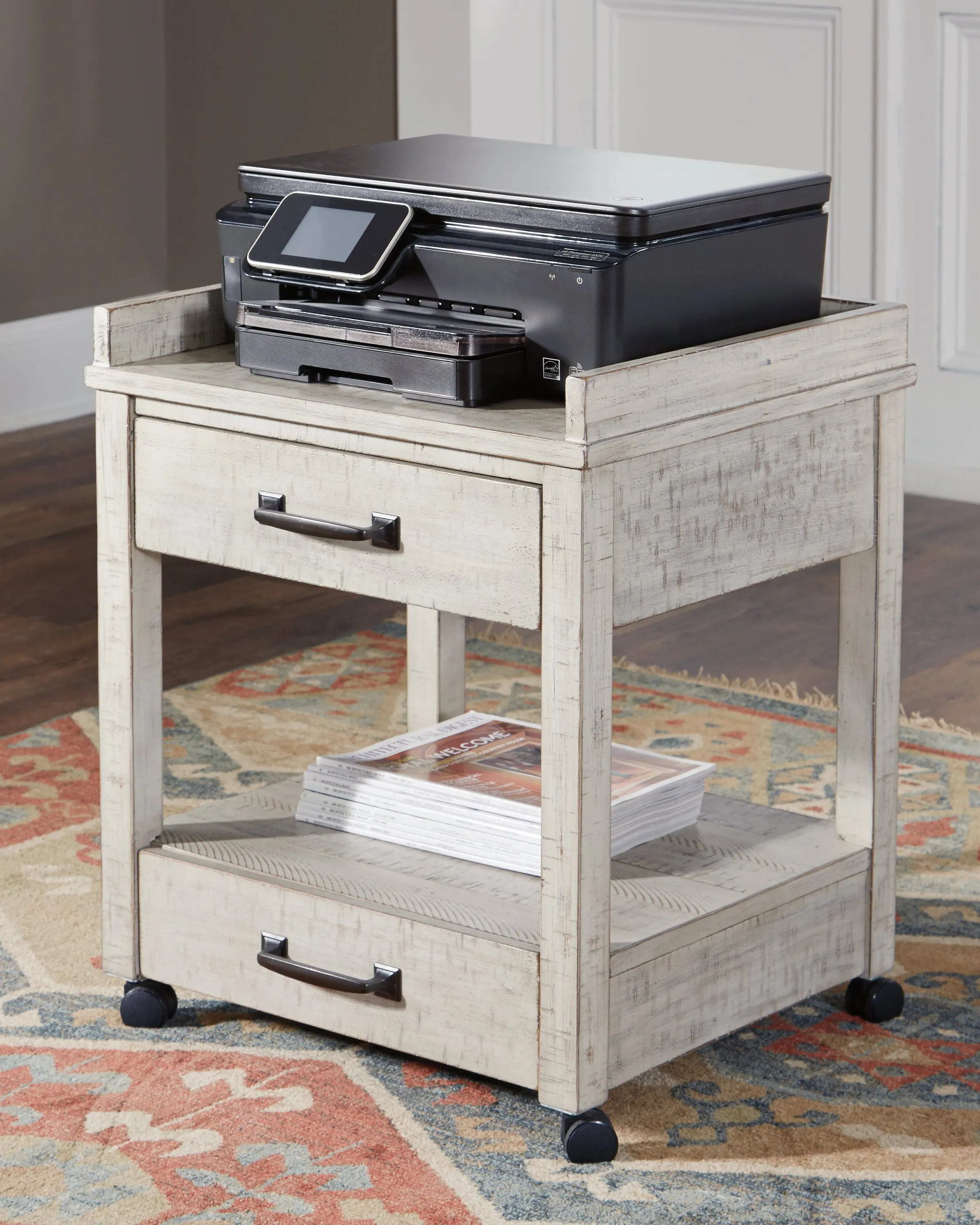 Carynhurst Home Office Desk and Storage in Whitewash