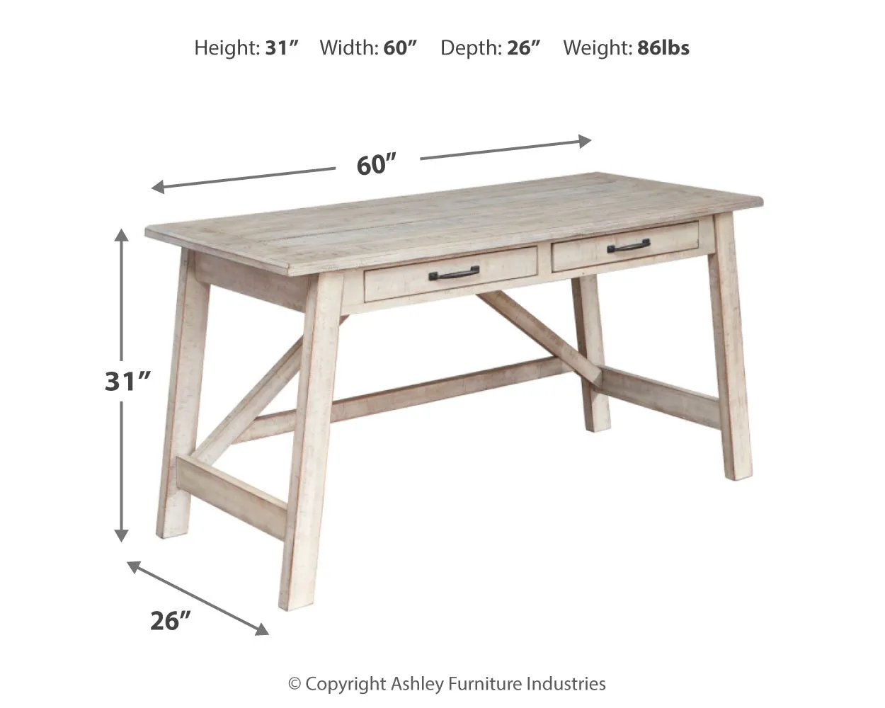 Carynhurst Home Office Desk and Storage in Whitewash