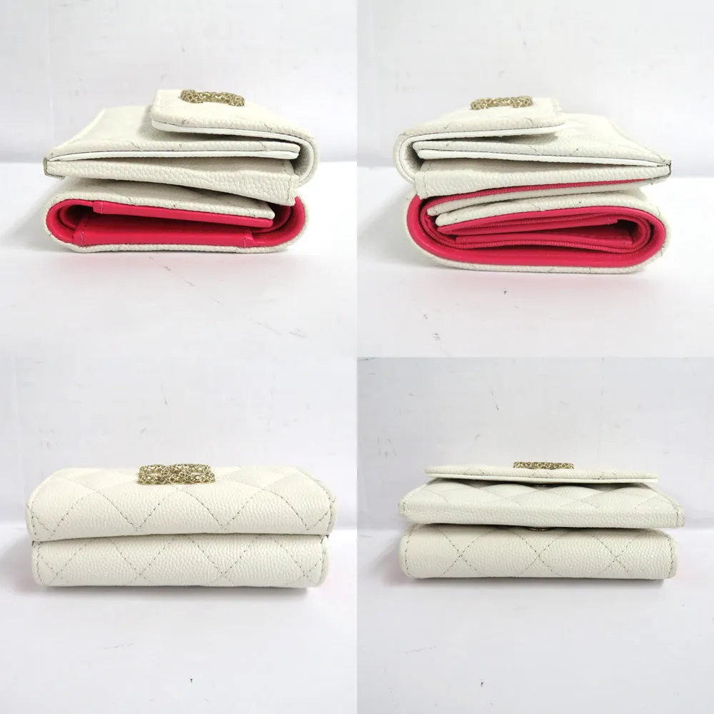 CHANEL Chanel Matrasse Small Flap Wallet AP3182 White Pink Champagne G  Caviar S Coco Three Folded Wallet Compact Wallet Mini  Fine s