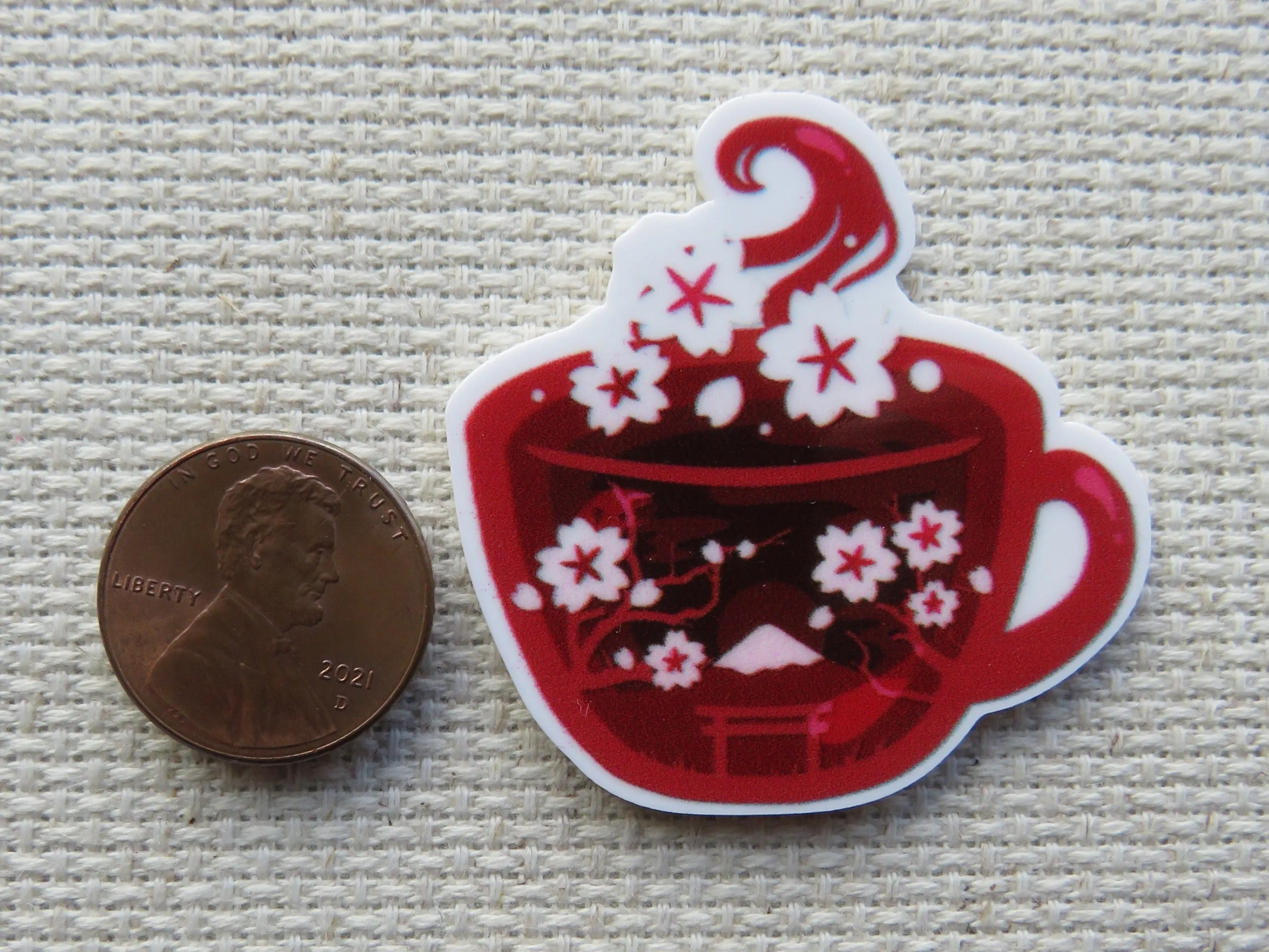 Cherry Blossom Teacup Needle Minder, Cover Minder, Magnet