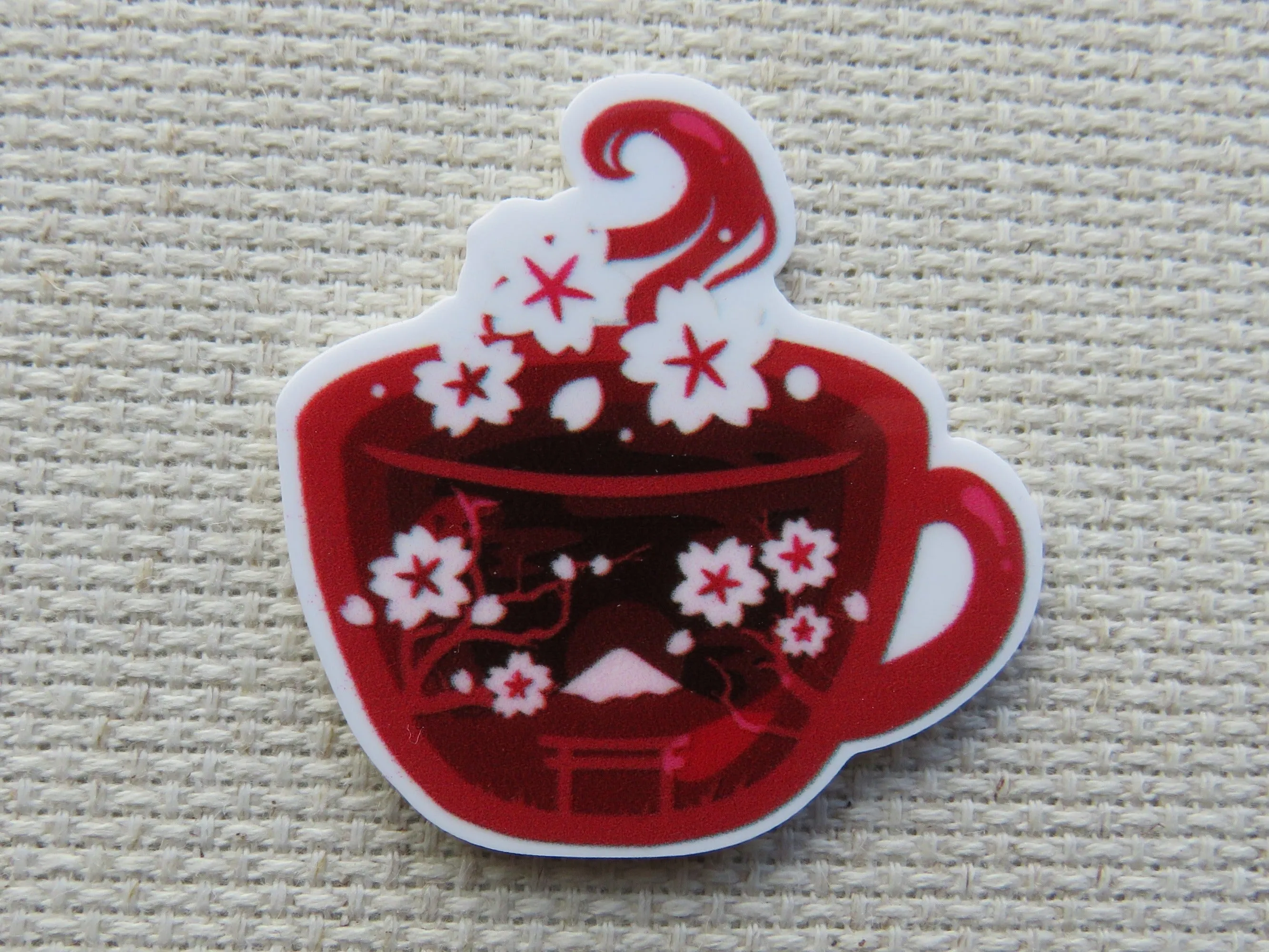 Cherry Blossom Teacup Needle Minder, Cover Minder, Magnet