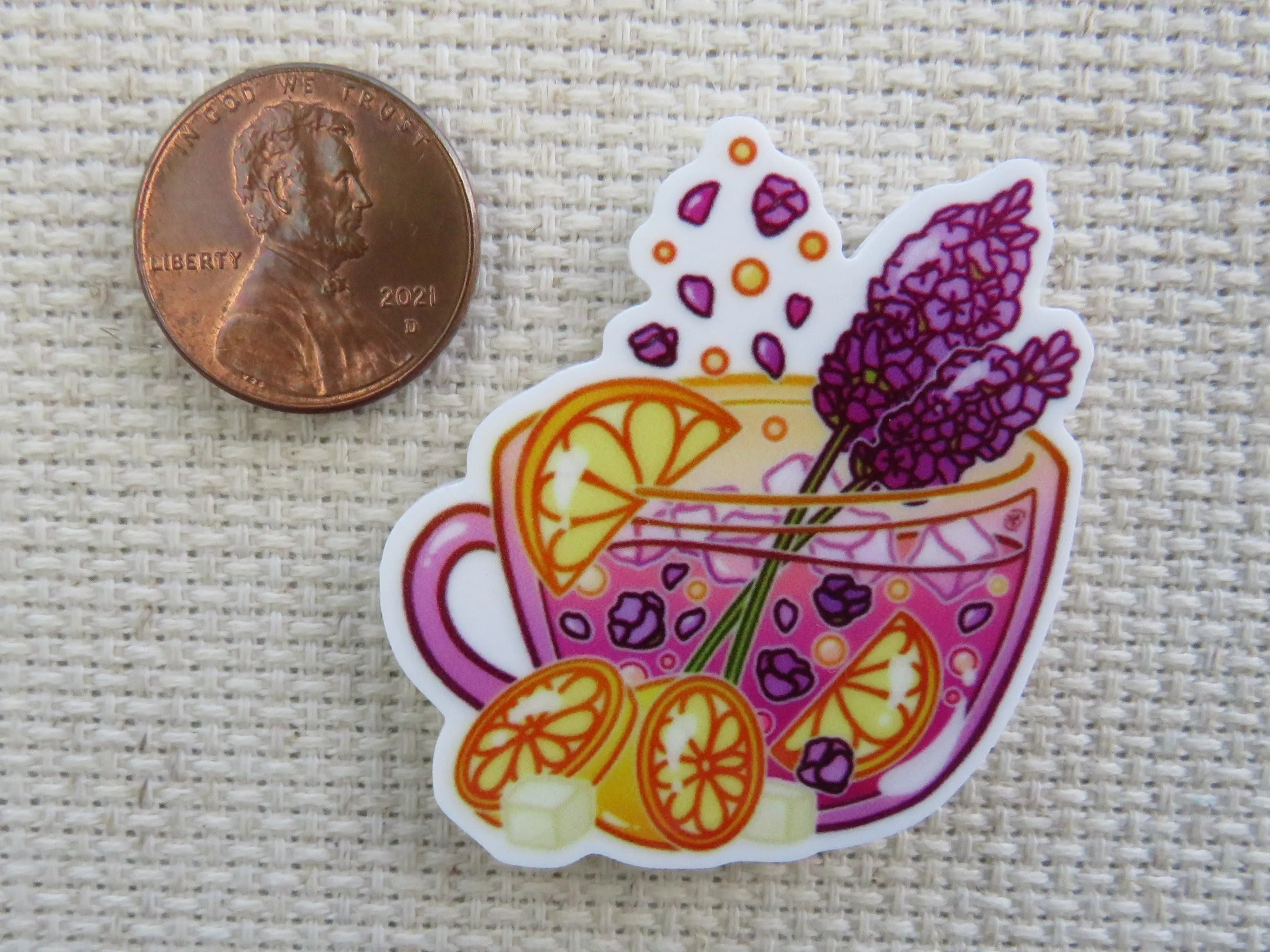 Citrus and Lavender Teacup Needle Minder, Cover Minder, Magnet