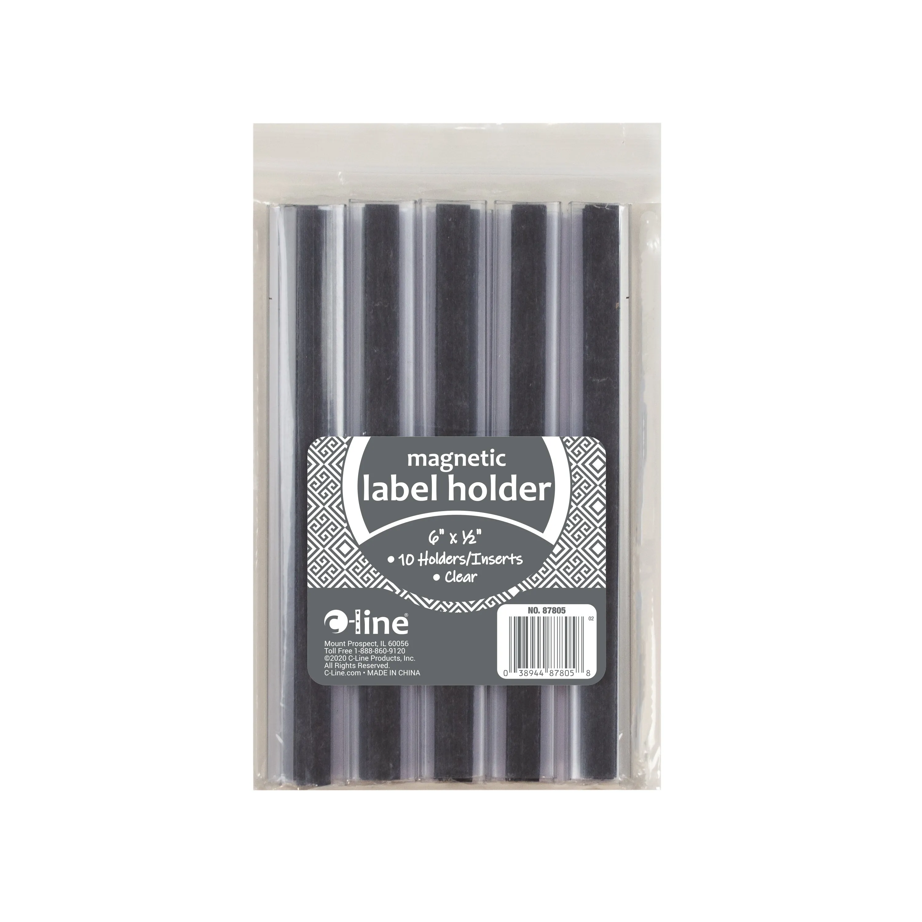 Clear Magnetic Label Holders, Side Load, 6 X 1/2, Clear, 10/PK