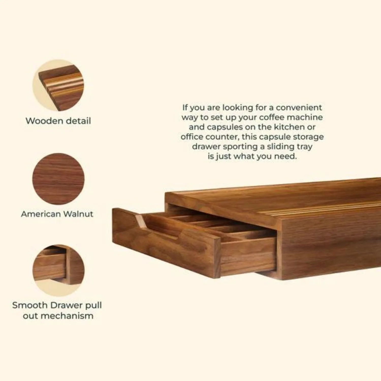 Coffee Board | Sliding Drawer For Pods/Teabags | Home or Office Usage | 17"