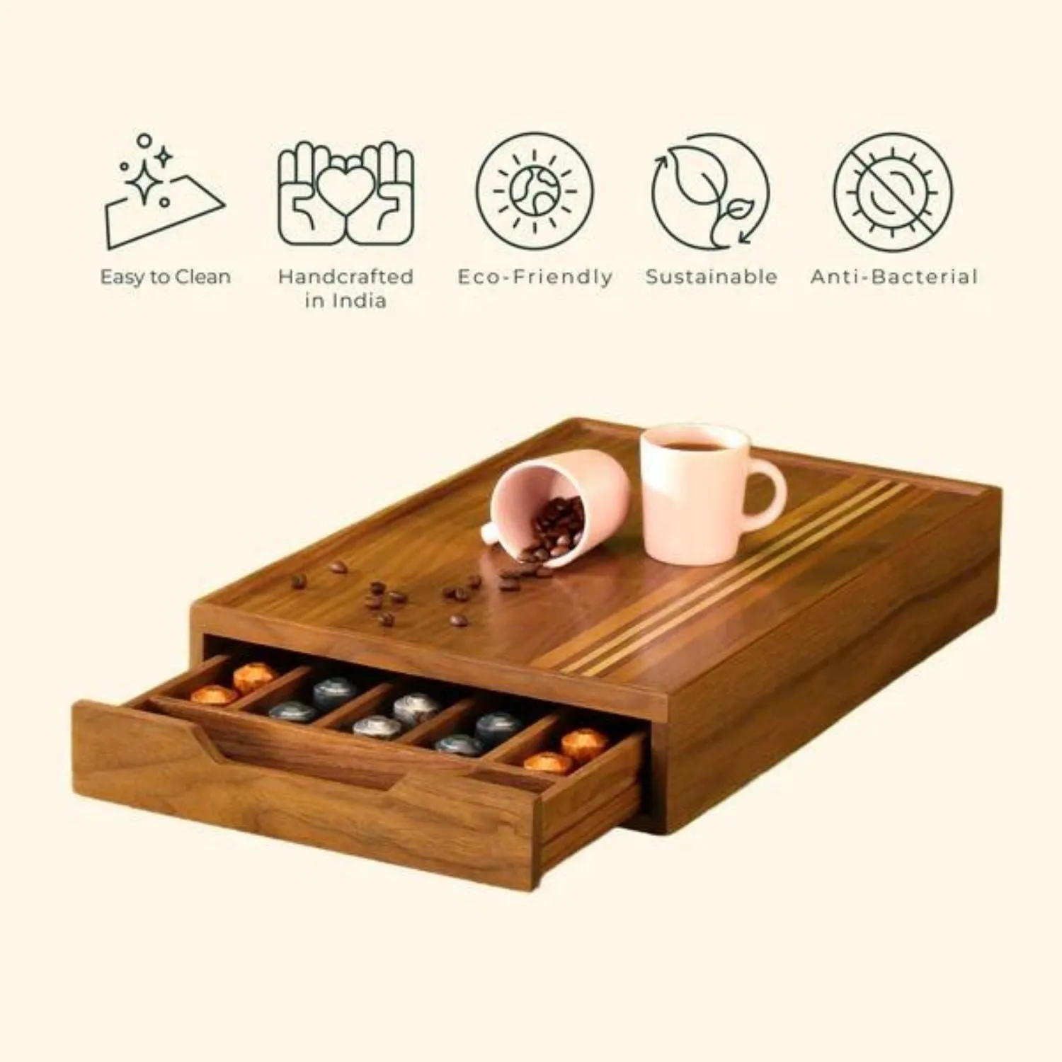 Coffee Board | Sliding Drawer For Pods/Teabags | Home or Office Usage | 17"