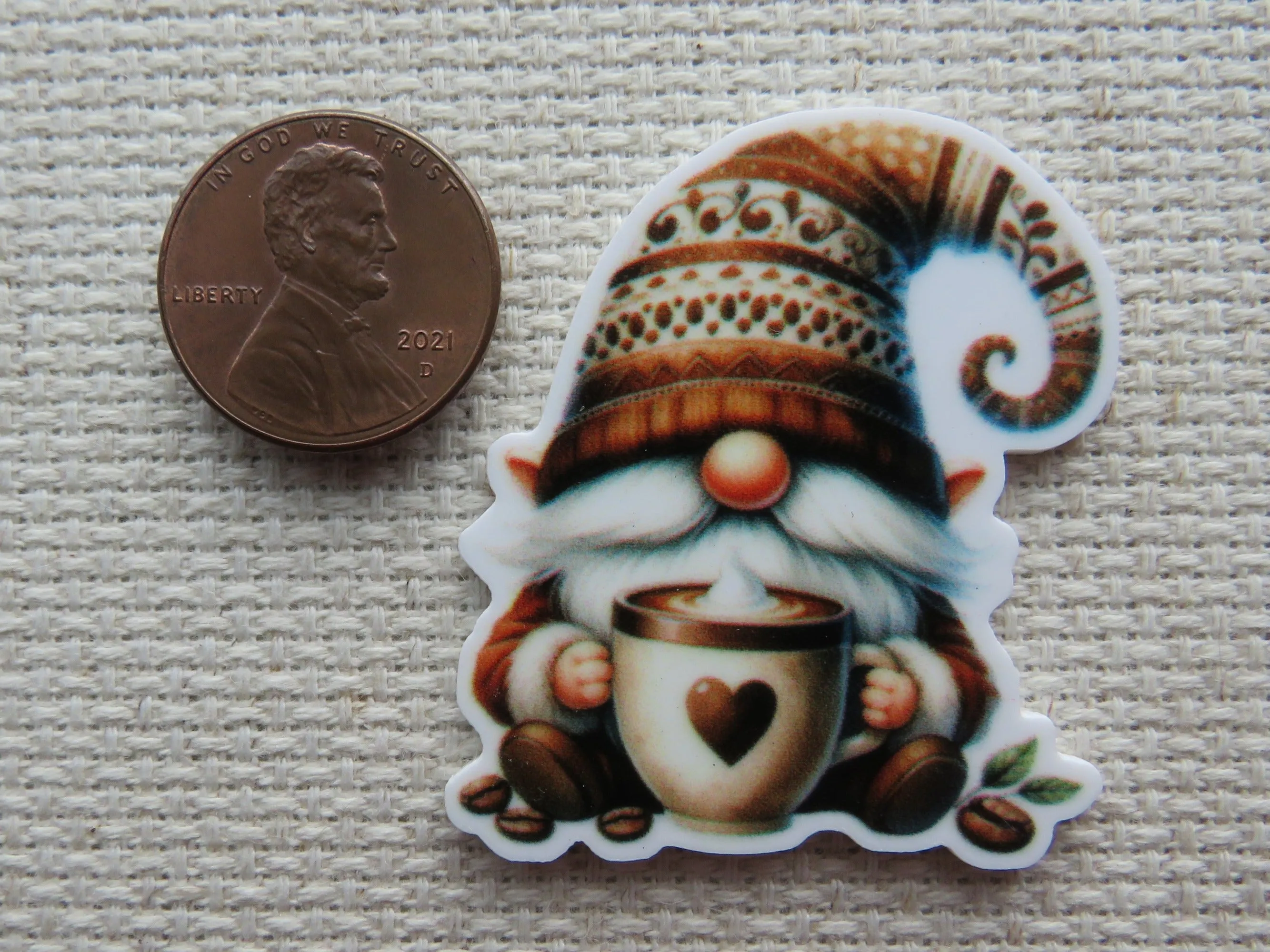 Coffee Loving Gnome Needle Minder, Cover Minder, Magnet