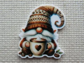 Coffee Loving Gnome Needle Minder, Cover Minder, Magnet
