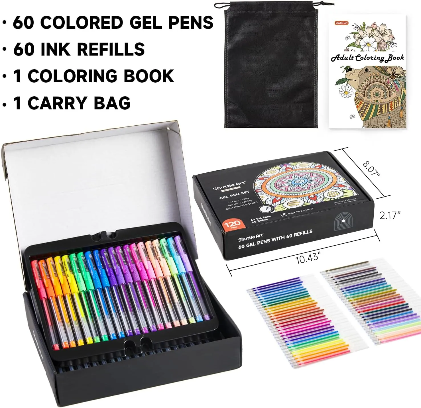 Colored Gel Pens, 60 Colors with 60 Refills - Set of 120