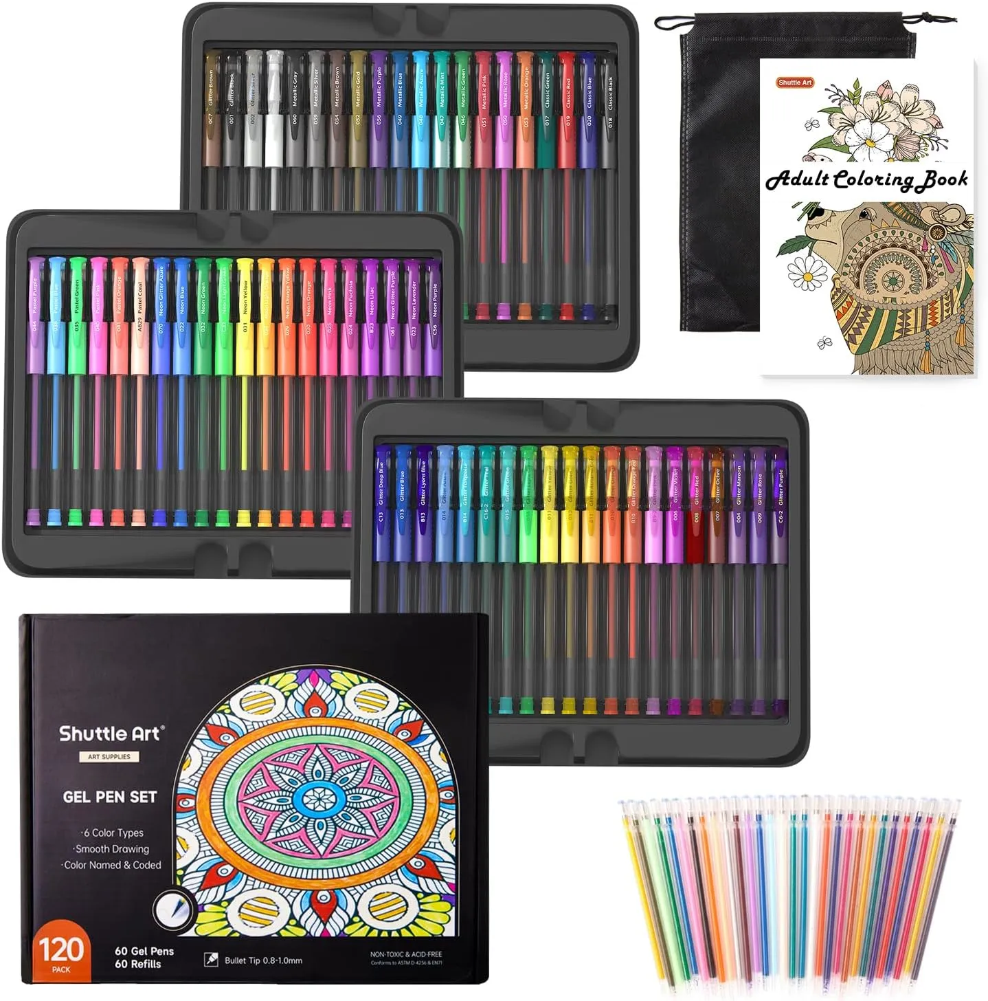 Colored Gel Pens, 60 Colors with 60 Refills - Set of 120