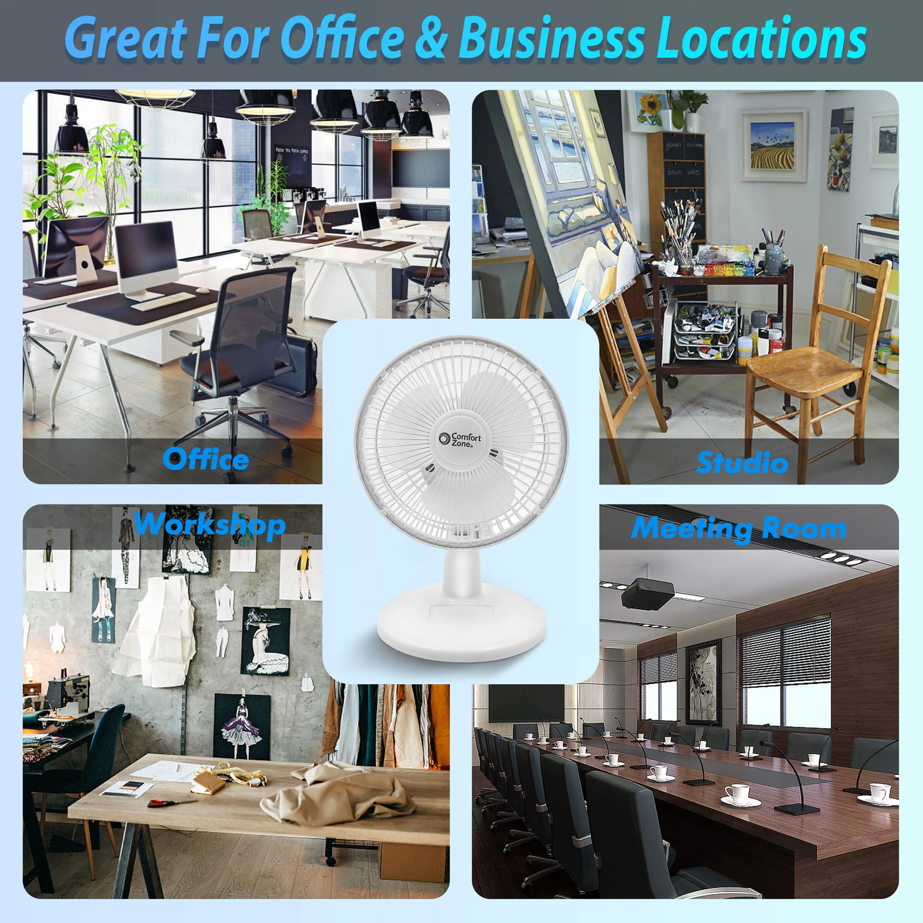 Comfort Zone 6" 2-Speed Desk Fan with Stable Base and Adjustable Tilt in White