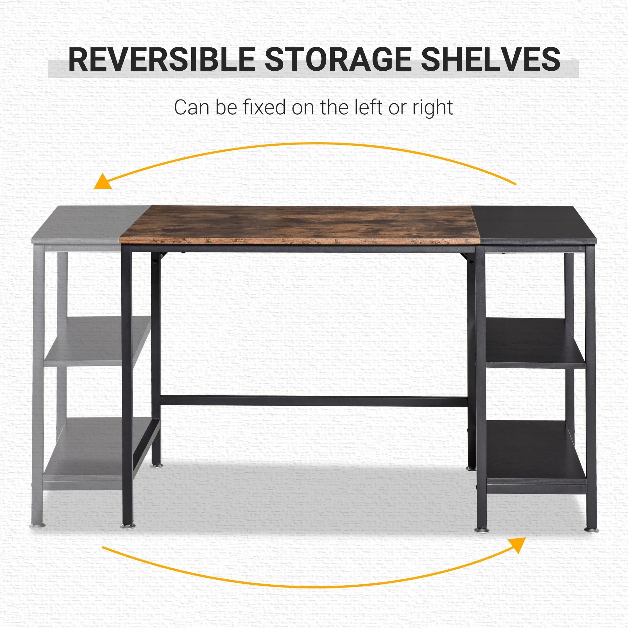 Computer Desk, Home Office Desk for Study, Writing with 2 Storage Shelves on Left or Right, Steel Frame, Frame