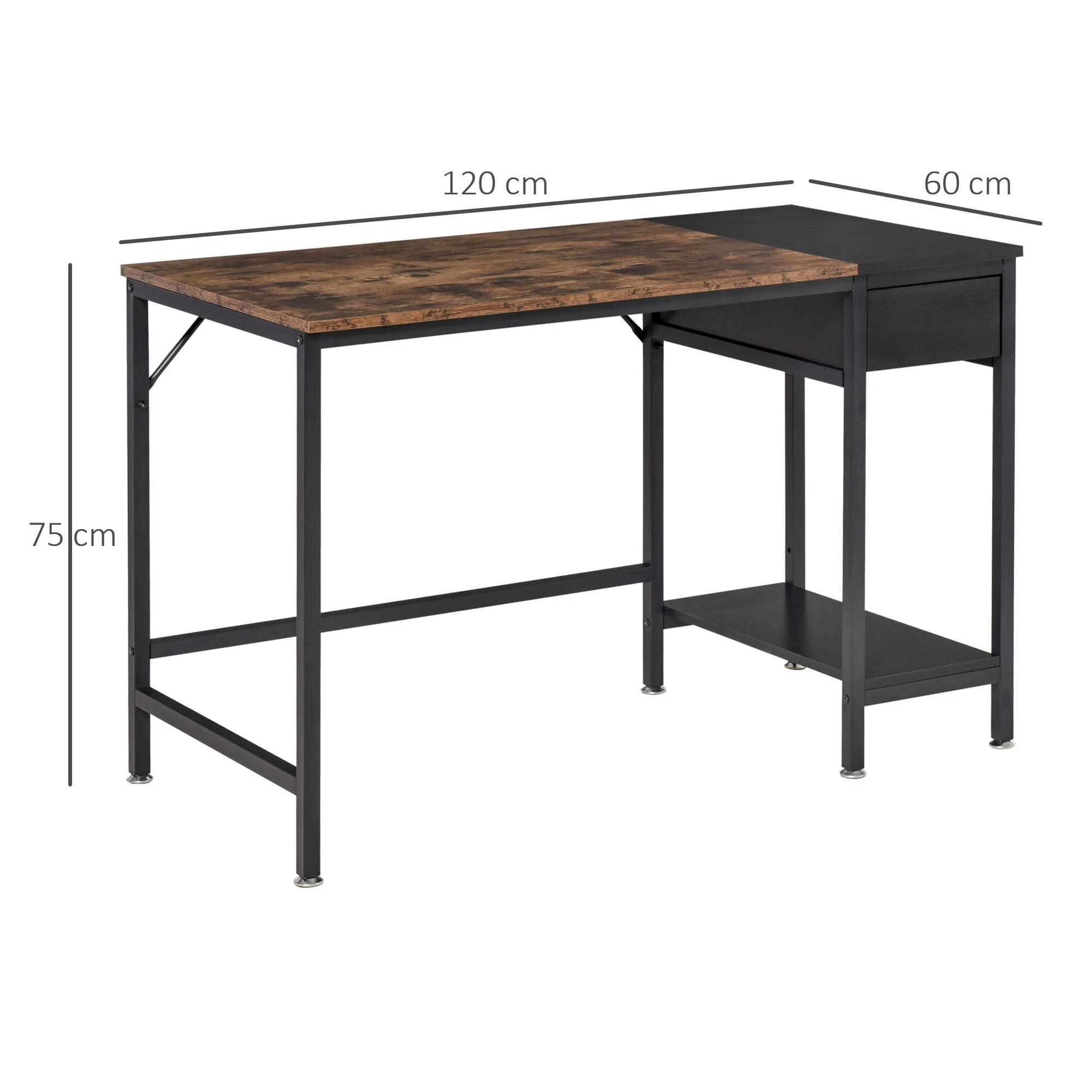 Computer Desk, Home Office Workstation for Study, Writing with CPU Stand and Drawer, Steel Frame, 120x60x75cm w/ Storage Drawer