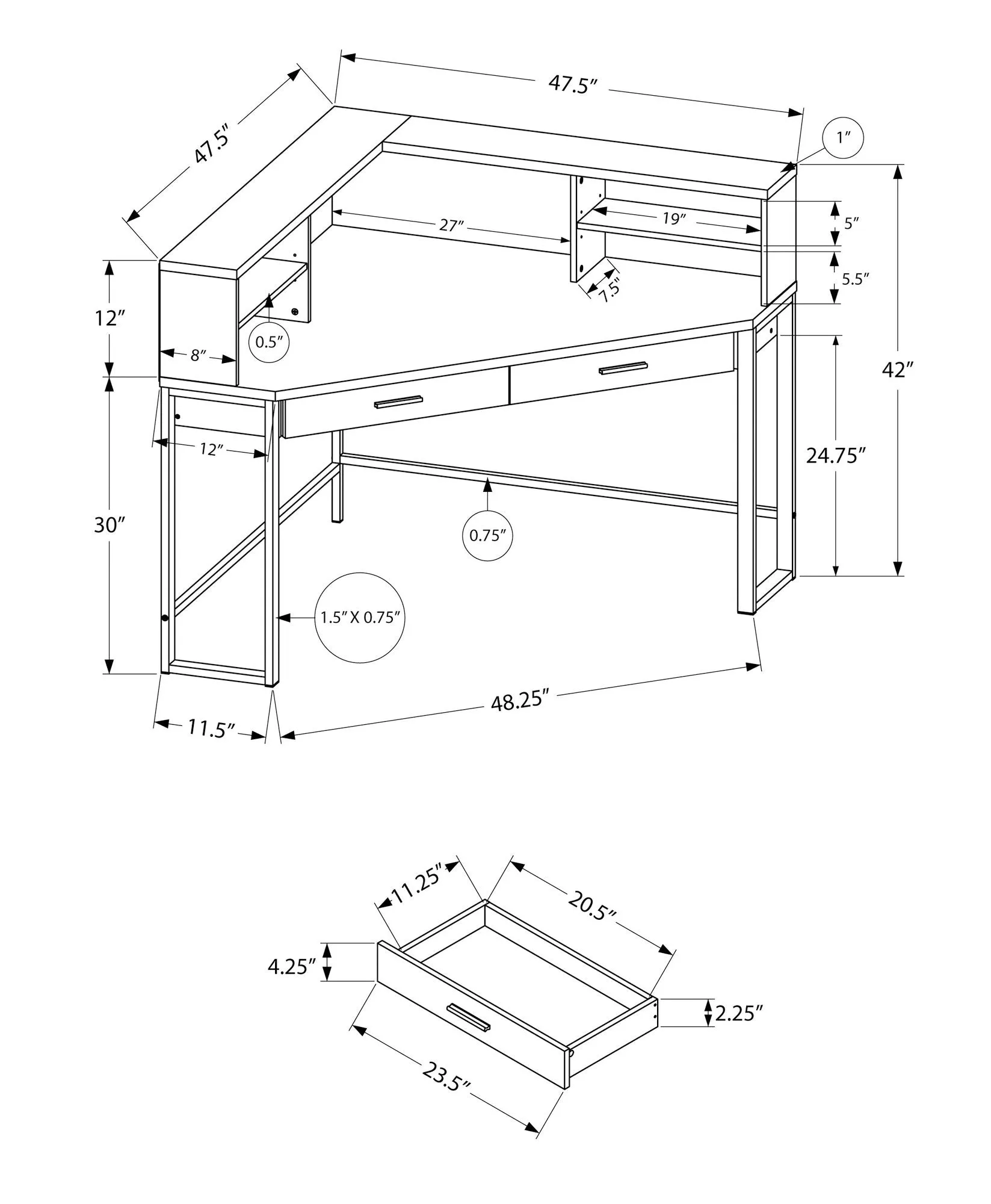 Computer Desk w/ Bookcase - Espresso Finish